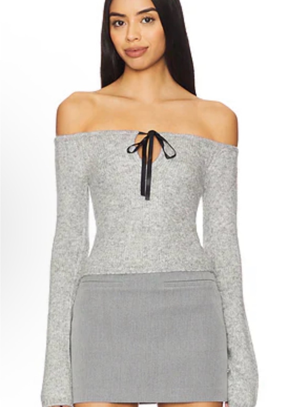 Eve Off Shoulder Top in Heather Grey